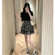 批发甜美碎花雪纺荷叶边层层蛋糕裙女2026秋季新款高腰A字蓬蓬短裙