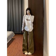 批发纯棉210克精梳精密印花秋季宽松长袖T恤女 秋季新品 松弛感 法式