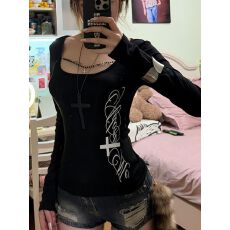 批发韩版辣妹印花长袖t恤女秋冬内搭打底衫修身上衣 应季新款 韩系
