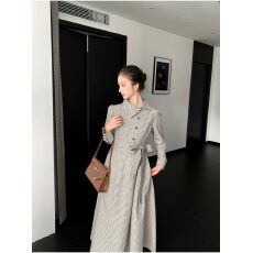 批发秋冬新款法式气质纹<b class='q'>长袖</b>连衣<b class='q'>裙</b>女收腰显瘦绑带a字<b class='q'>裙</b>长<b class='q'>裙</b> <b class='q'>上</b>新款