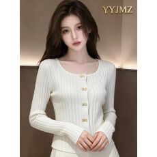 批发双纽扣毛衣针织开衫<b class='q'>女</b>秋冬新款外套修身内搭外穿 初秋上新 洋气