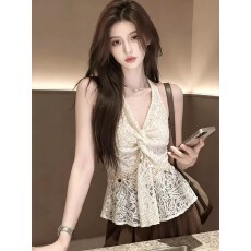 批发辣妹夏季系带无袖吊带背心女韩系挂脖收腰修身外穿百搭<b class='q'>上衣</b>潮