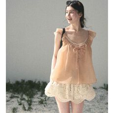 批发小吊带法式叠穿吊带背心两件套女<b class='q'>夏</b>季宽松小飞袖小衫上衣