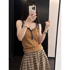 批发韩系甜妹彩色条纹时尚吊带背心女<b class='q'>夏</b>季新款百搭显瘦气质