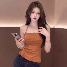 批发挂脖吊带背心女夏季纽扣开叉设计感显瘦打新款<b class='q'>百搭</b>时尚