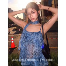 批发蓝色豹纹<b class='q'>吊带</b>背心女夏外穿设计感小众性感小个子宽松显瘦无袖上