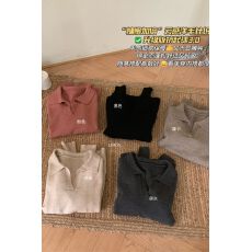批发灰色翻领毛衣女内搭衫<b class='q'>秋</b>季新款慵懒风POLO打底衫百搭