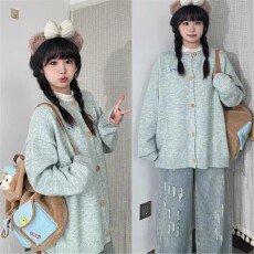 批发日系甜美毛衣开衫外套女春季新款超好看宽松慵懒风衫百搭