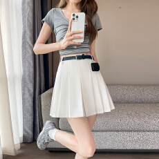 批发【<b class='q'>实拍</b>】学院风百褶裙半身裙女早秋高腰防走光a字裙短裙包臀裙子