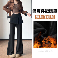 批发实拍秋冬新款韩版高腰显瘦垂感直筒休闲裤屁帘假两件西装裤长裤女