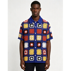 批发<b class='q'>男士</b>夏季新款开衫针织衫水溶钩花镂空<b class='q'>短袖</b>POLO衫跨境男装潮时尚款