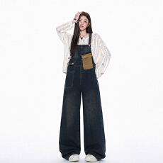 批发美式复古<b class='q'>牛仔</b><b class='q'>背带裤</b>女秋季2026新款慵懒百搭宽松显瘦拖地连体裤潮