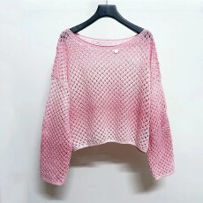 批发亮片渐变色<b class='q'>镂空</b><b class='q'>针织</b>衫女夏季新款防晒<b class='q'>罩衫</b>粉色长袖薄款上衣