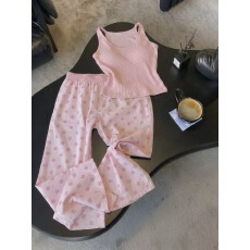 已出货~少女粉带胸垫吊带睡衣女款夏天可外穿波点长裤家居服套装
