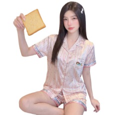 批发黛琳芬冰丝女士家居服韩系提花短袖仿<b class='q'>真丝</b><b class='q'>睡衣</b>女两件套批发458