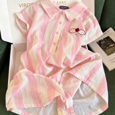 2026年夏季新款睡衣女网红风韩系条纹连体家居服