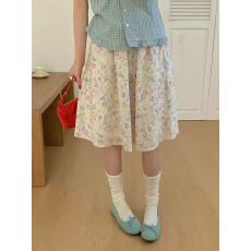批发kumikumi甜美风奶油<b class='q'>碎花</b>高腰半身裙女夏季小众宽松显瘦蓬蓬裙<b class='q'>短裙</b>