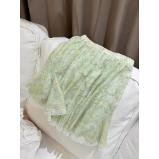 批发夏日小清新绿色碎花A字半身裙女夏季高腰显瘦<b class='q'>蕾丝</b>拼接设计感<b class='q'>短裙</b>