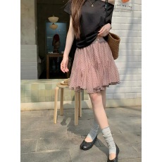 批发法式波点粉色半身裙<b class='q'>高腰</b><b class='q'>蓬蓬裙</b>女秋季气质显瘦a字裙芭蕾风网纱裙