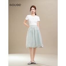 批发超美小清新淡绿色花苞裙女<b class='q'>夏</b>季2026新款高腰休闲中裙小波点半身裙