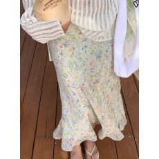 批发田园风小清新碎花半身裙女<b class='q'>夏</b>季新款高腰显瘦A字长裙日系百搭裙子