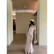 批发法式温柔风浅粉碎花半身裙女夏季雪纺鱼尾裙<b class='q'>长</b><b class='q'>裙子</b>