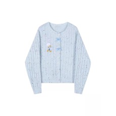 批发学院风刺绣蝴蝶结圆领麻花毛衣<b class='q'>开衫</b><b class='q'>女</b>秋冬设计感小众宽松针织外套