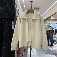 批发潮牌法式复古拉链翻领毛衣外套<b class='q'>女</b>新款奶呼呼软糯宽松针织<b class='q'>开衫</b>上衣