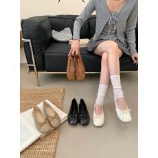 批发复古甜美玛丽珍鞋女秋季新款蝴蝶结褶皱<b class='q'>舒适</b>软底一脚蹬浅口单鞋