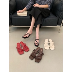 批发小众法式小猫跟细跟编织带罗马风凉拖鞋女鞋子 气质且百搭