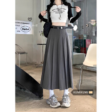 批发韩系中<b class='q'>长款</b><b class='q'>西装</b>裙半身裙<b class='q'>女</b>秋冬季灰色高腰A字裙伞裙百褶裙长裙子