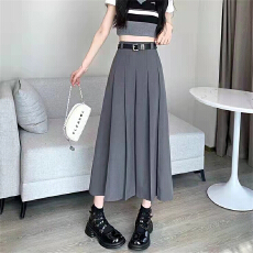 批发韩系中<b class='q'>长款</b><b class='q'>西装</b>裙半身裙<b class='q'>女</b>秋冬季灰色高腰A字裙伞裙百褶裙长裙子