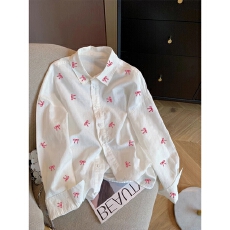 批发韩系甜美学院风蝴蝶结<b class='q'>衬衫</b>女夏季薄款宽松休闲长袖防晒外套上衣