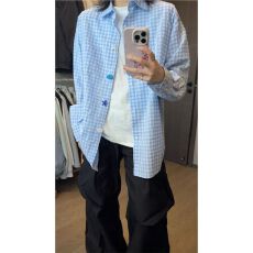 批发韩系格子<b class='q'>长袖</b><b class='q'>衬衫</b>女2026年秋季新款情侣肌理感泡泡纱宽松chic<b class='q'>衬衣</b>