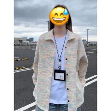 批发美式复古彩色长袖<b class='q'>衬衫</b>女秋季百搭慵懒风设计感<b class='q'>宽松</b>上衣开衫外套潮