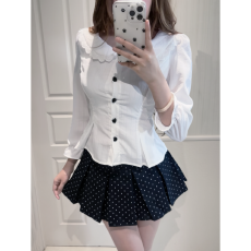 批发2026超火穿搭一整套女秋季蕾丝白色娃娃领<b class='q'>衬衫</b><b class='q'>波点</b>半身裙两件套装