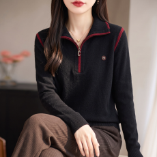 批发半拉链翻领毛衣女款2026新款秋冬高级感内搭保暖打底衫洋气上衣厚