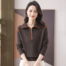 批发半拉链翻领毛衣女款2026新款秋冬高级感内搭保暖打底衫洋气上衣厚