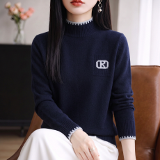批发针织毛衣秋冬季拼接半高领毛衣时尚保暖百搭宽松厚款打底衫