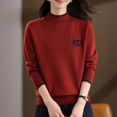 批发针织毛衣秋冬季拼接半高领毛衣时尚保暖百搭宽松厚款打底衫