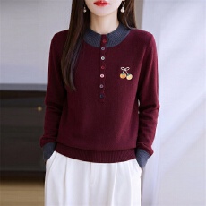 批发半拉链针织衫毛衣女秋冬新款立领拼色加厚内搭宽松显瘦打底衫上衣