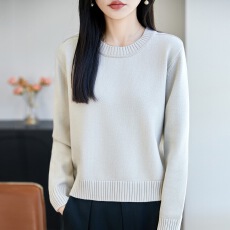 批发黑色加厚针织打底衫女法式圆领毛衣2026新款宽松休闲保暖