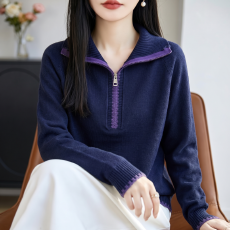 批发高领半拉链毛衣灰色<b class='q'>秋</b>冬新款高级感宽松显瘦百搭针织衫上衣
