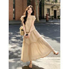 批发甜美淑女风短袖上衣蛋糕裙两件套女2026夏季绝美高级感显瘦套装