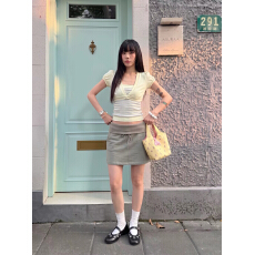 批发多巴胺黄色条纹短袖坎肩条纹小<b class='q'>吊带</b>背心两件套女夏季修身收腰上衣