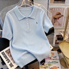 批发气质POLO领短袖针织衫女2026夏季新款宽松显瘦减龄薄款<b class='q'>T</b><b class='q'>恤</b>上衣