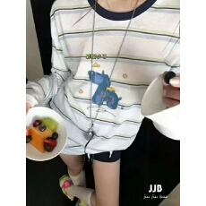 批发韩系百搭卡通小狗条纹长袖防晒T恤洋气减龄上衣