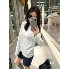 批发薄款褶皱边条纹长袖T恤女宽松慵懒风防晒罩衫<b class='q'>休闲</b>打底百搭上衣