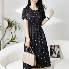 批发时尚<b class='q'>妈妈装</b>蚕丝连衣裙女2026<b class='q'>夏</b>装新款气质名媛中年妈妈印花裙子
