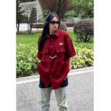 批发【原版做法】美式复古华夫格短袖衬衫女夏季学院风设计感小众衬衣